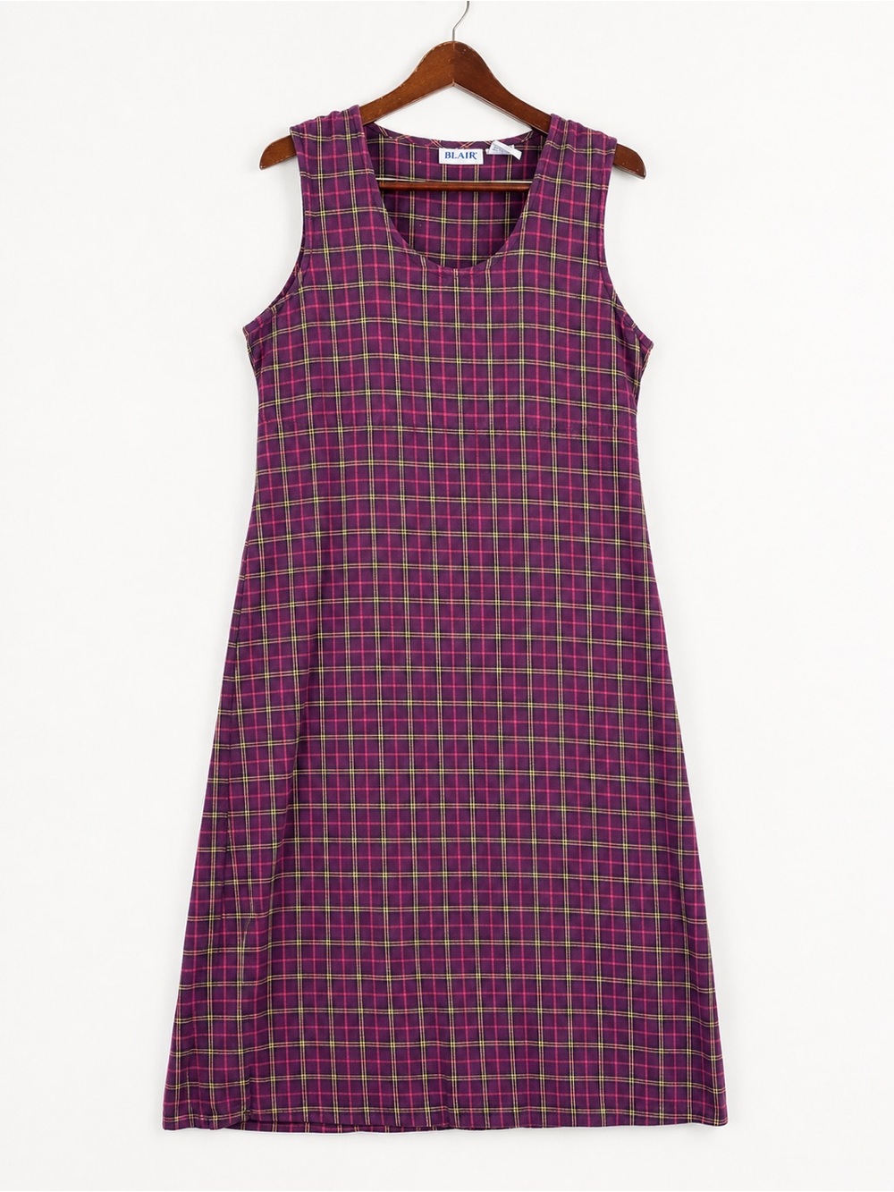 Vintage 90s Blair Purple Plaid Cotton Jumper Maxi Dress